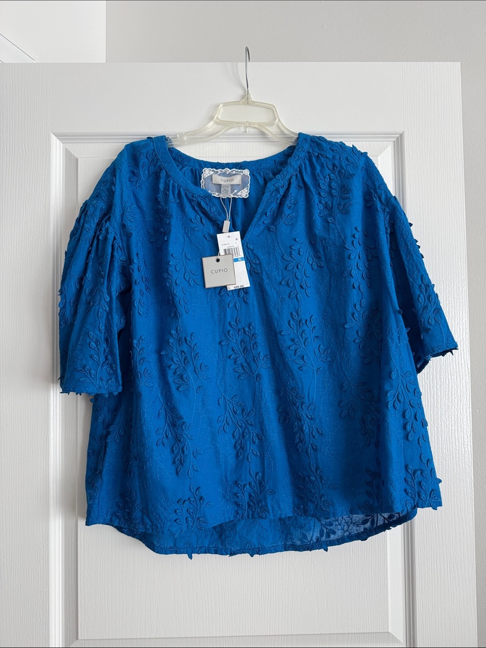 Cupio Cobalt Blue Embroidered Short-Sleeve Blouse